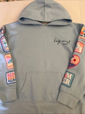 Ocean Drive  Surf Wash Hoodie w/Patches Girls Light Blue Graphic-Sleeve Hood
